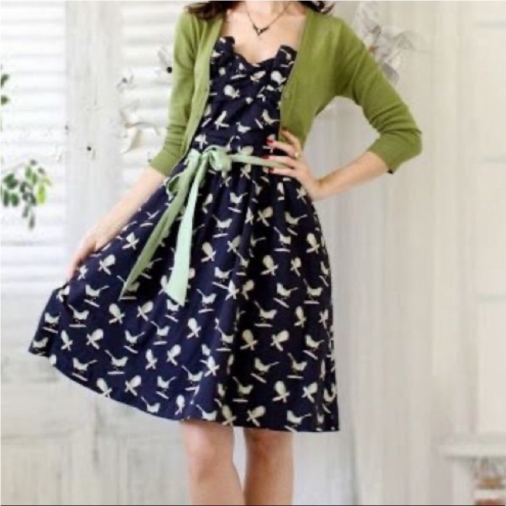 Porridge sing sweetly bird navy sweetheart dress strapless Sz 6 - Picture 1 of 6